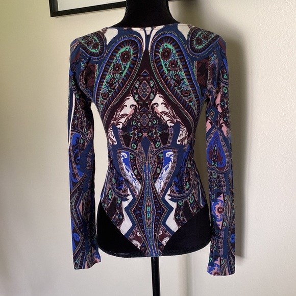 Free People Blue Paisley lace up bodysuit - Picture 4 of 12